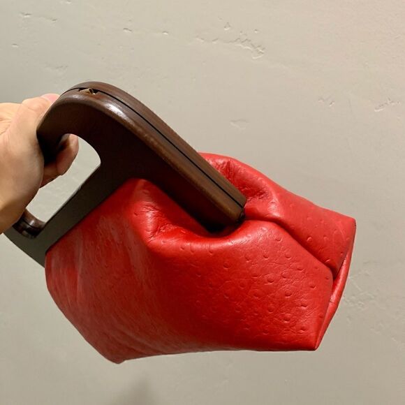 Vintage Style Handmade Genuine Embossed Leather Large Wooden Frame Bag/Crossbody - Picture 15 of 16